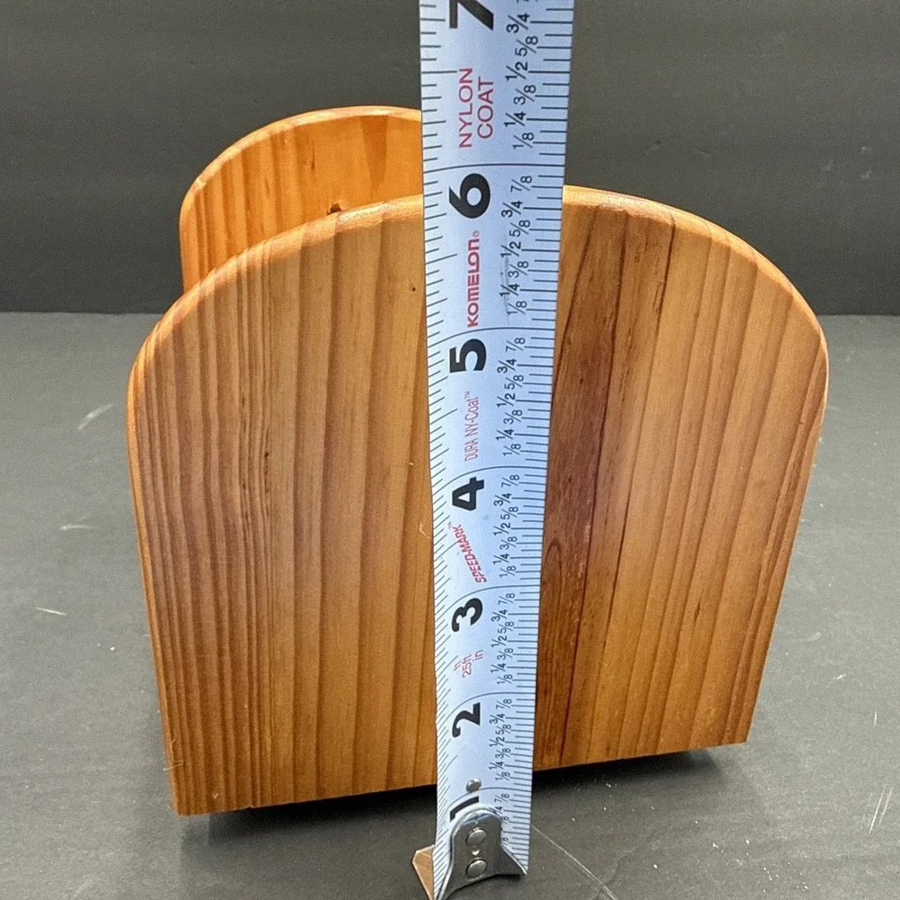 Vtg Lazy Susan Wooden Napkin Holder Heart with Cut Out on Turnstile 6